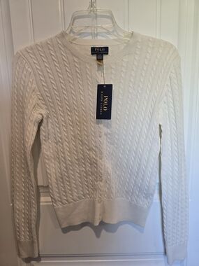 Polo by Ralph Lauren Ivory Cable-Knit Button Front Cardigan